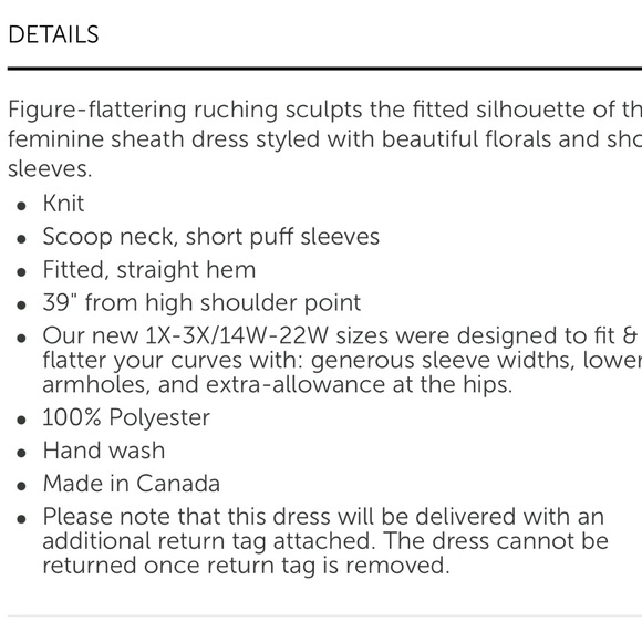 NWT Le Chateau ROXY Earle Floral Ruched Sheath Dress sz 22 (still in packaging!) - Picture 6 of 7